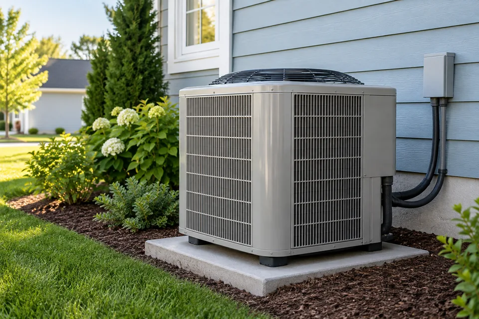Unbranded outdoor HVAC unit beside a home